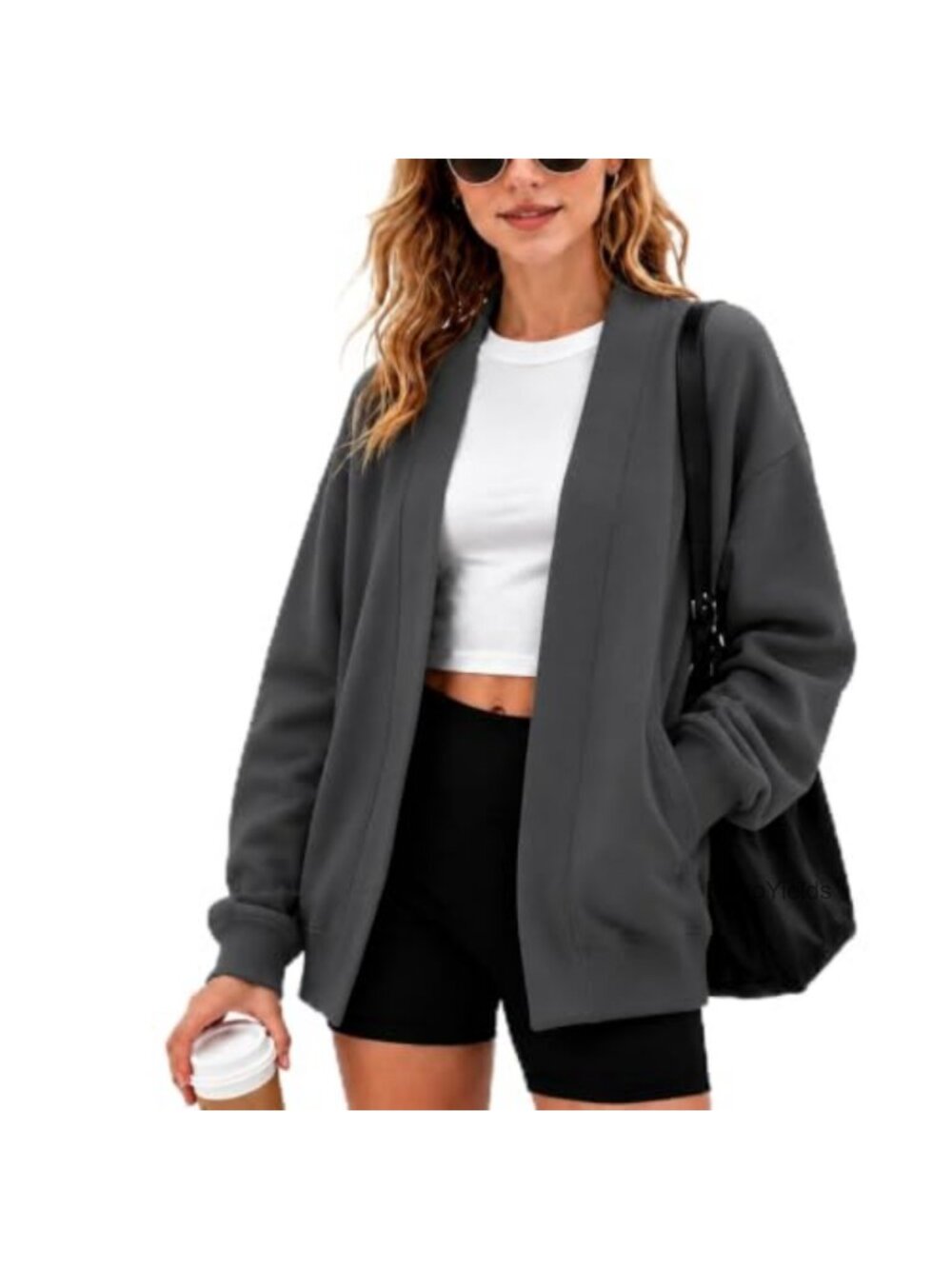 Oversized Cotton Open Front Cardigan Sweatshirt Loose Fit Pocket Athleisure